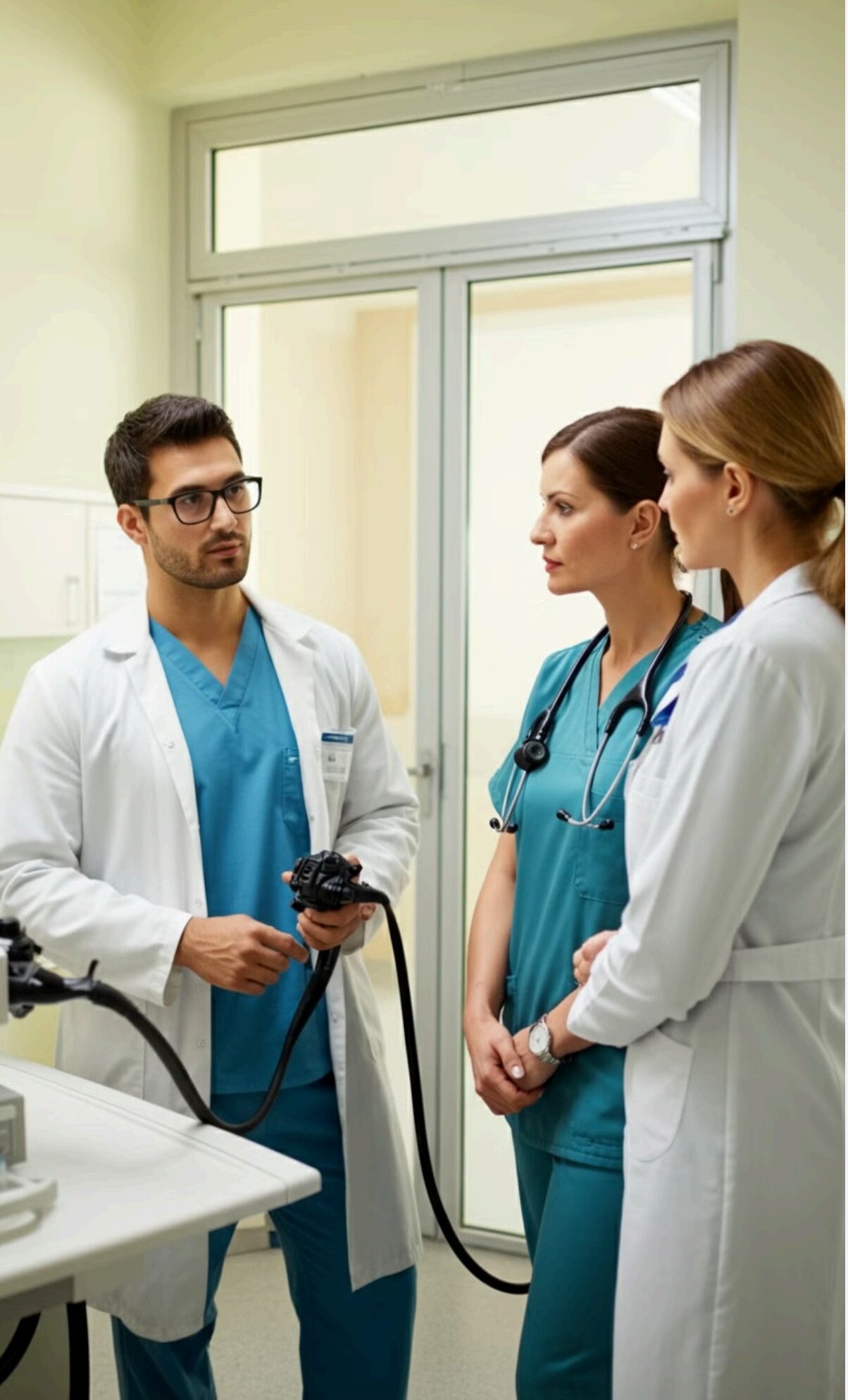 Profissionais médicos em ambiente clínico